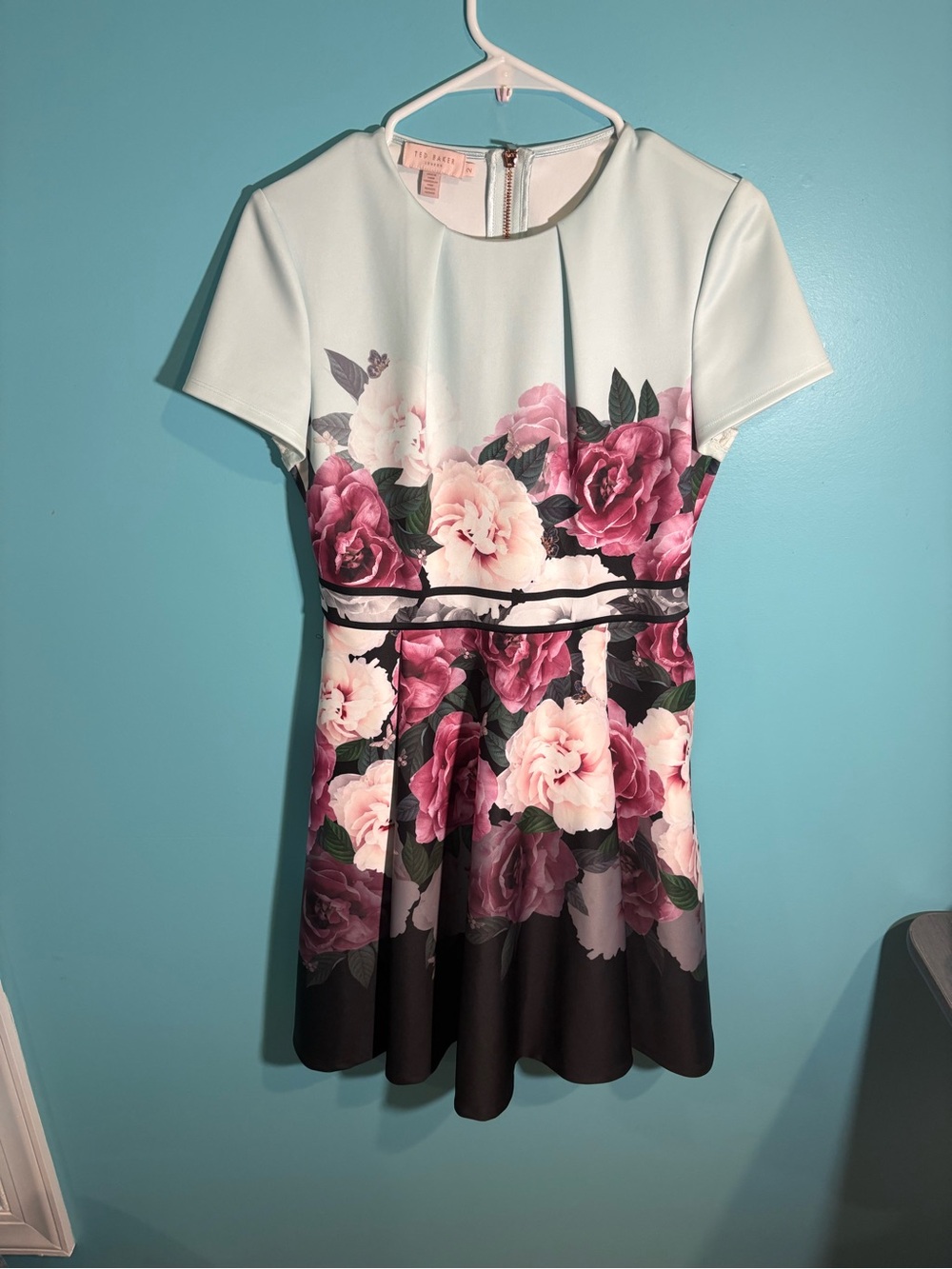 Floral Fit-and-Flare Ted Baker Cocktail Dress with Pink Roses